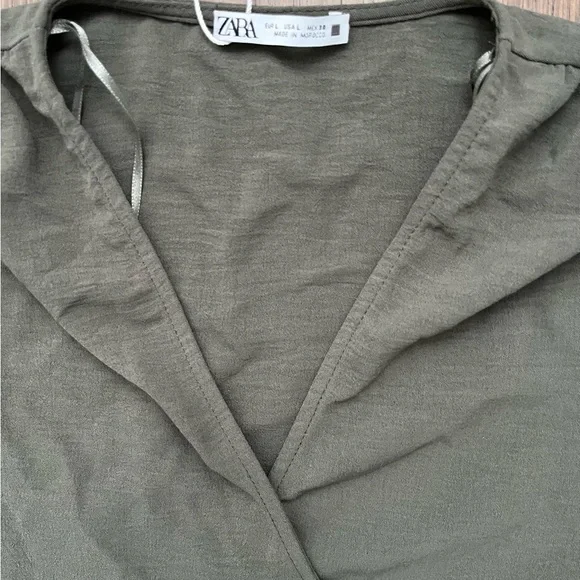 ZARA Olive Green Draped Wrap Top NWT Size Large - Picture 5 of 11